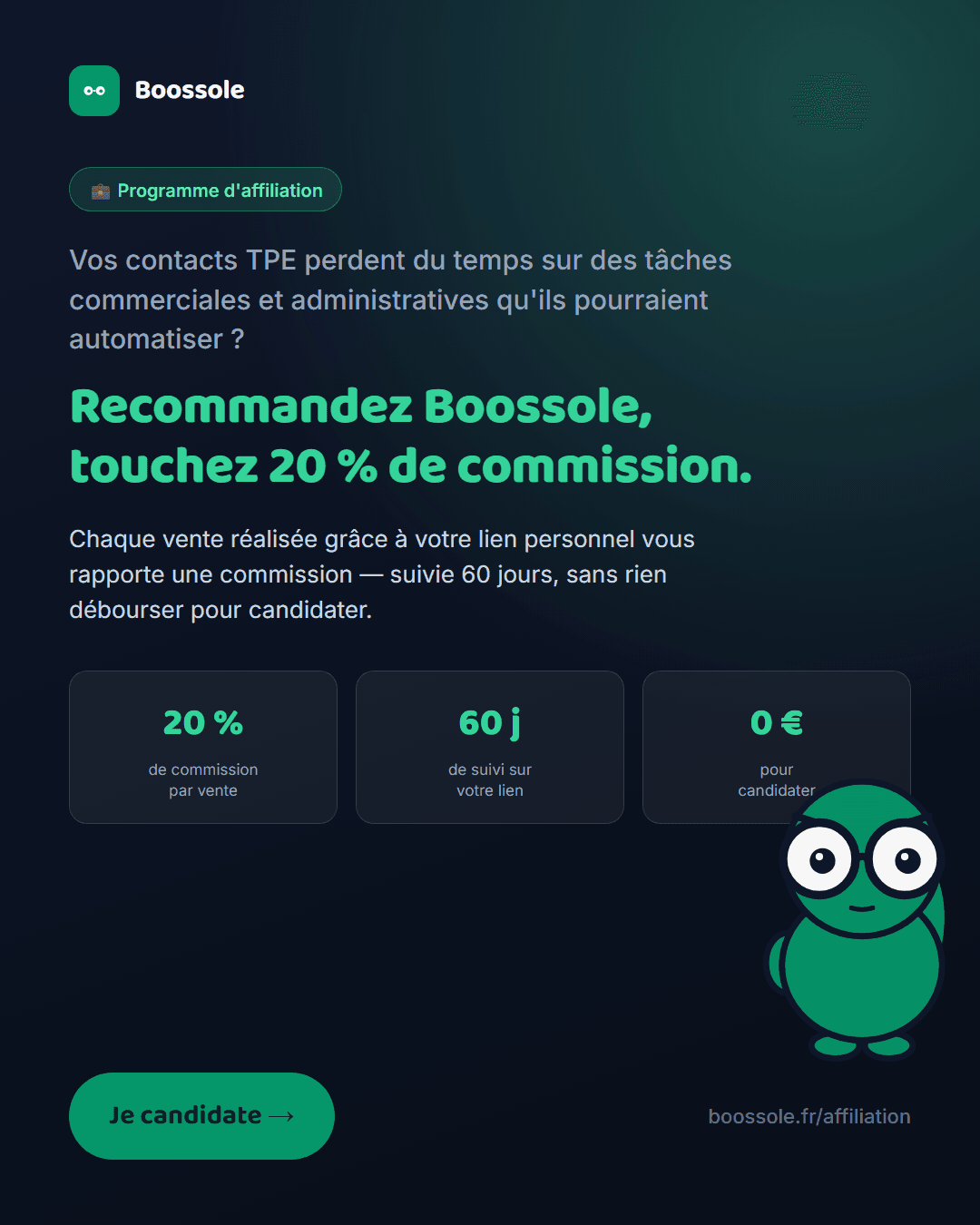Programme d'affiliation Boossole : 20 % de commission par vente